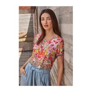 Johnny Was Wild Garden Floral Leopard Blouse